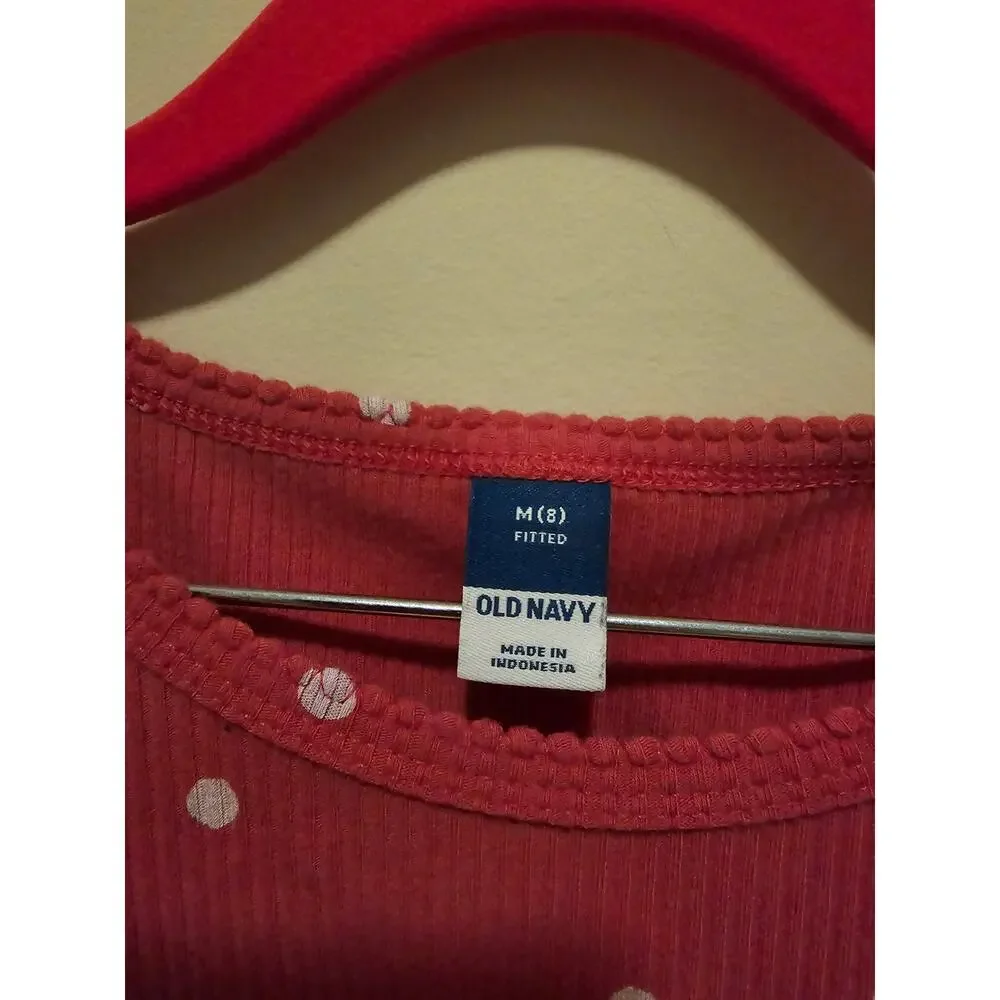 Old Navy Ribbed Polka Dot Tee Cinnamon Rose Soft Girl Size 8